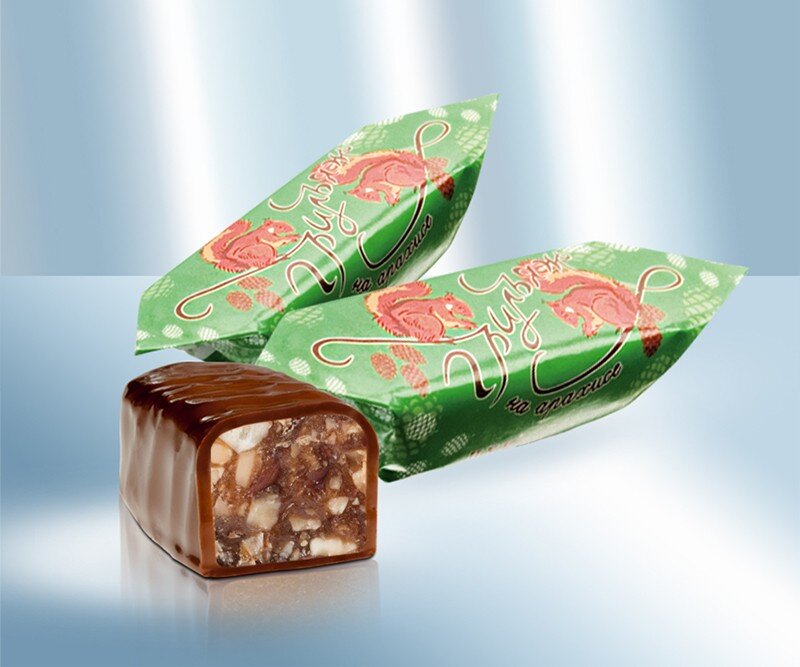 Chocolates russos. Bombons com cobertura de chocolate "Grilyazh", 100 g