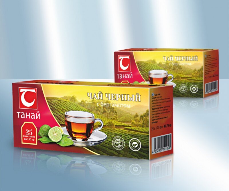 Чай черный пакетированный с добавками бергамота "Танай", 25 пакетов