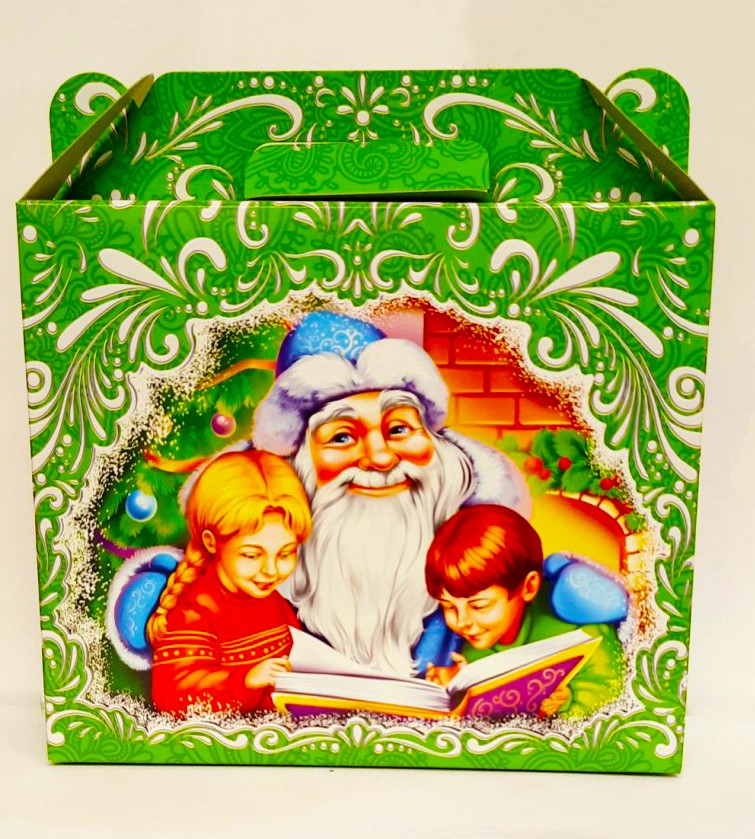 Подарункова коробка для цукерок Дід Мороз та діти