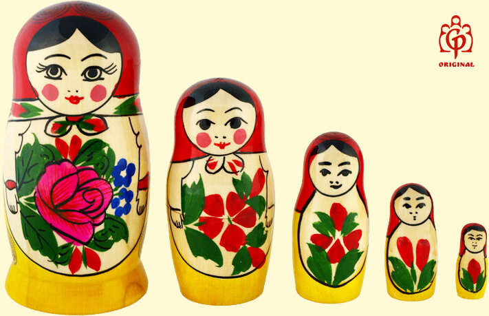 Bonecas russas Matrioshka 5 peças "Semyonovskaya", 16 cm (altura)