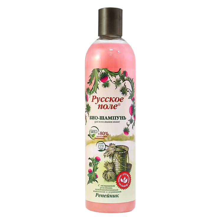 Bio-shampoo Bardana "Campo Russo" para todos os tipos de cabelo, extrato de bardana, queratina, 400 ml