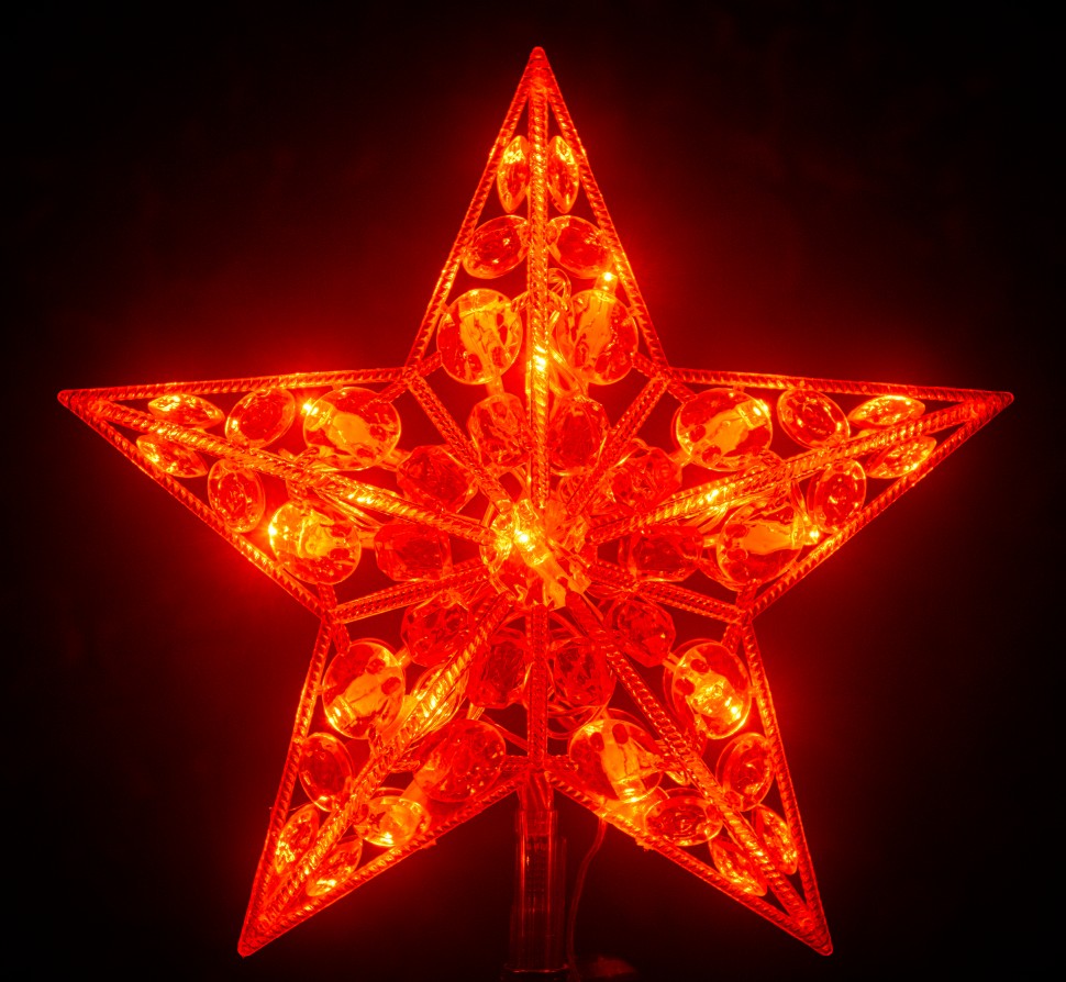 LED Звезда для Елки "Красная звезда" с 20 с красными лампочками