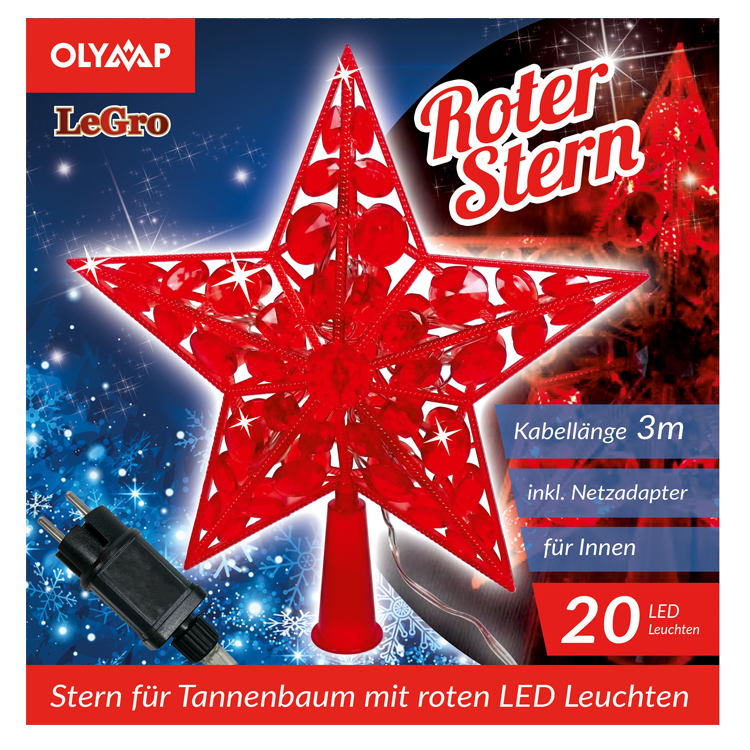 Estrella LED para Árbol de Navidad "Estrella Roja" con 20 bombillas rojas