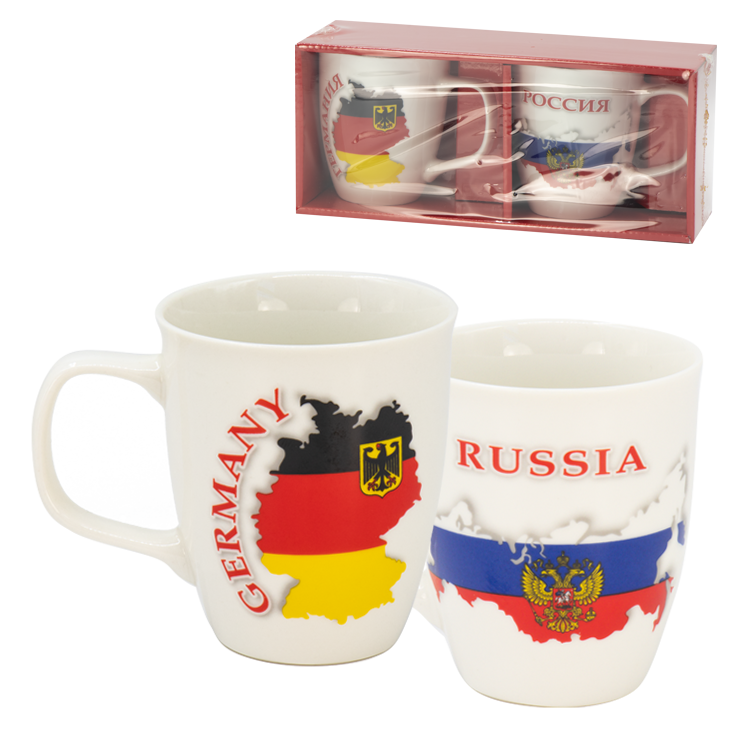 El juego de los jarros "Alemania y Rusia" (2 piezas) 400 ml, en el papel de regalo El juego de los jarros "Alemania y Rusia" (2 piezas) 400 ml, en el papel de regalo