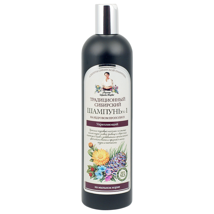 Shampoo nº 1 para cabelos sobre própolis de cedro "Receitas da avó Agafia" fortificante, 550 ml