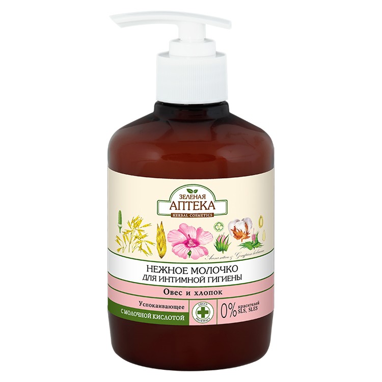 Leite suave para higiene íntima "Farmácia Verde" 370 ml, aveia e algodão, calmante