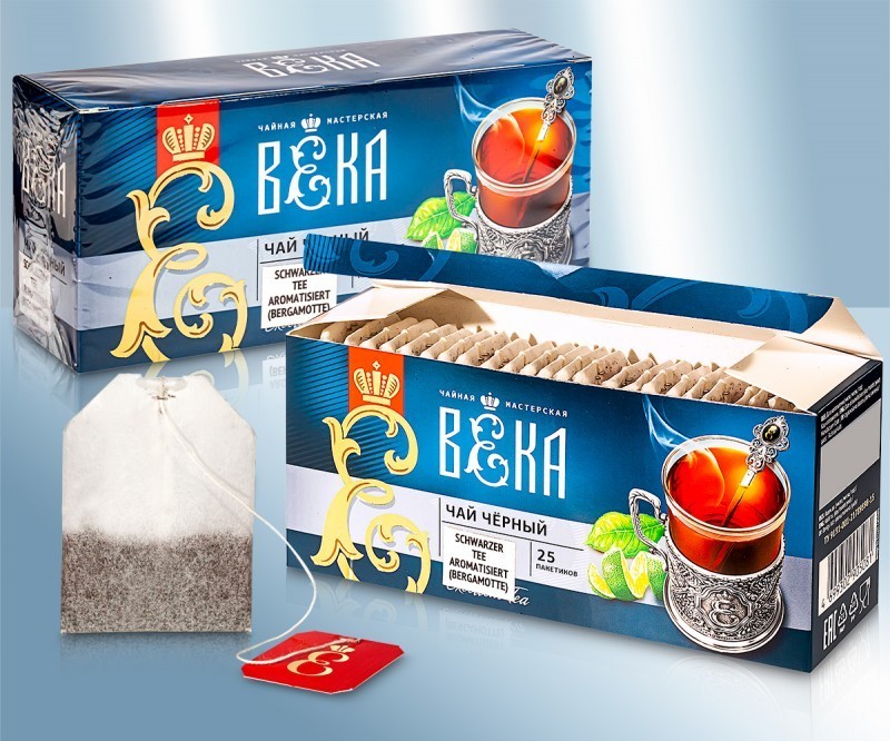 Chá preto VEKA com aroma de bergamota, 25 saquetas por embalagem