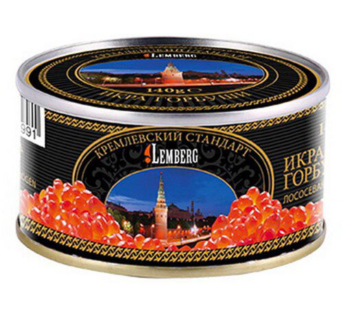 Caviar russo. Caviar de salmão em grão Gorbusha "Kremliovskiy Standart", 90 g