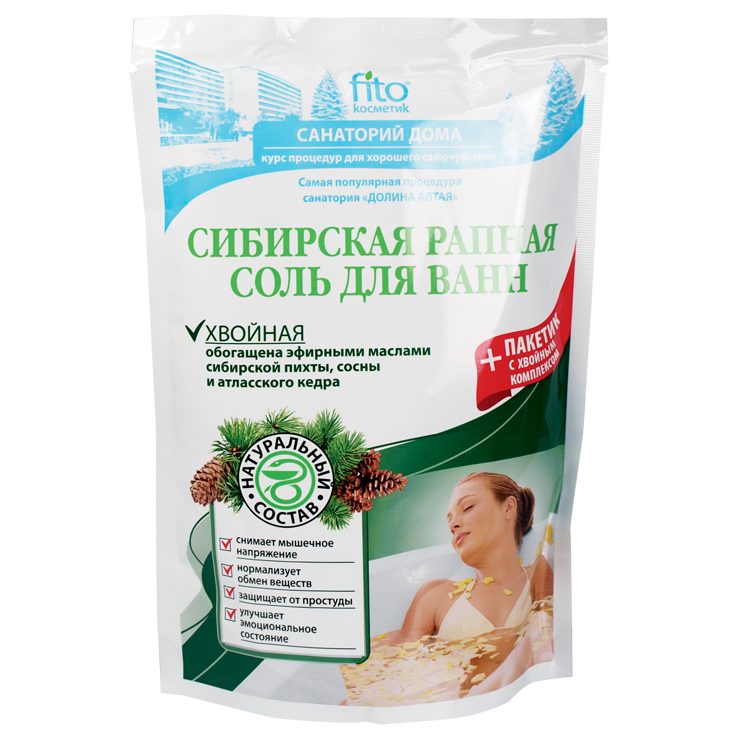 Sal de baño "Fito Cosmetic" Salmuera siberiana, Coníferas, 500 g