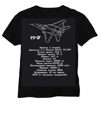 032 Camiseta de hombre curiosa SU-27 (color: negro; talla: L)