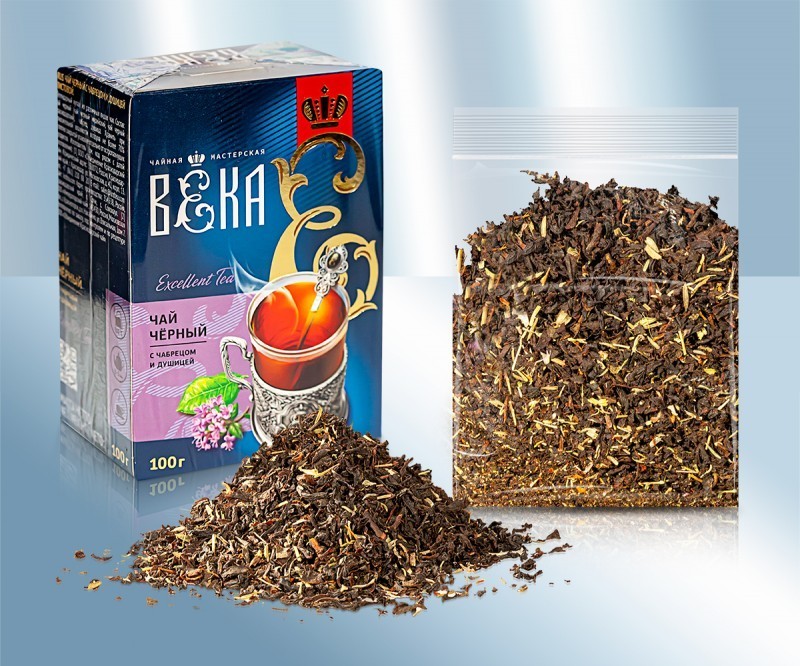 El te negro con el aroma de la tomillo y orégano, en hojas, suelto