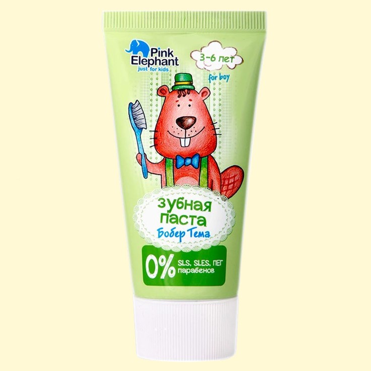 Pasta de dente Pink Elefant Tema Beaver para crianças de 3 a 6 anos, 50 ml