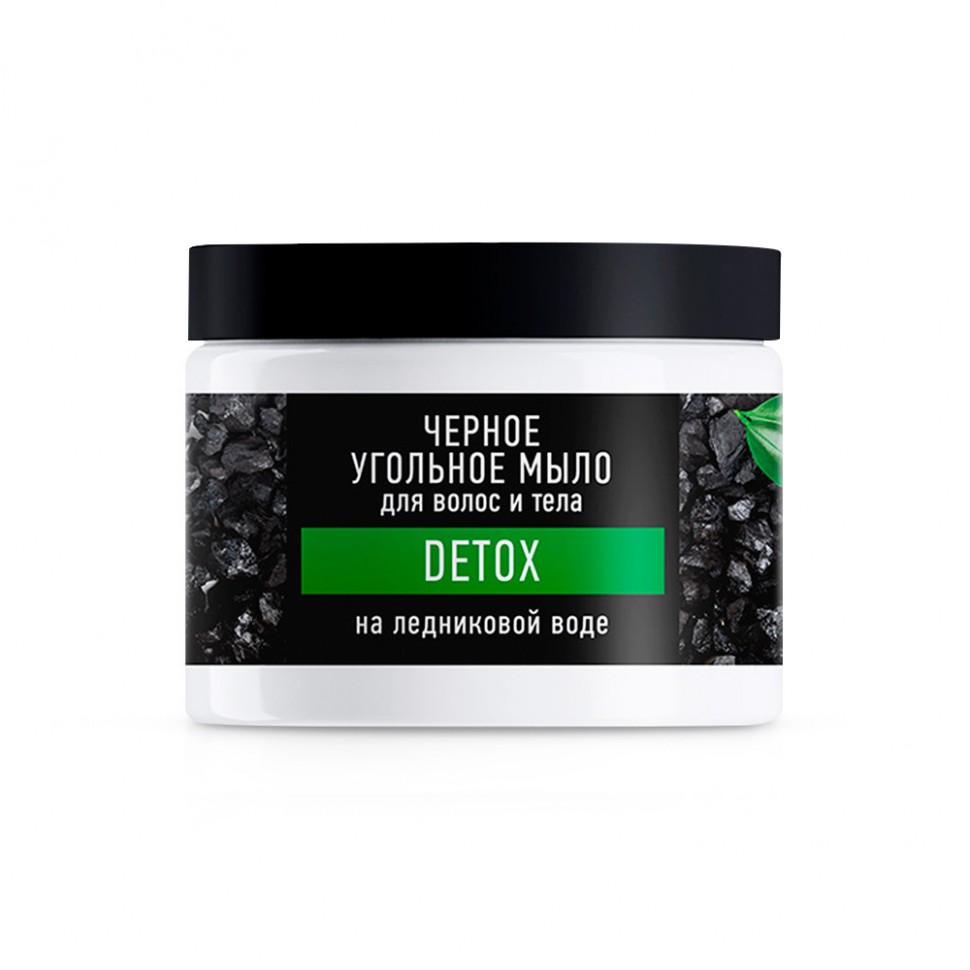 Jabón de carbón negro para cabello y cuerpo "Serie Especial" sobre agua glacial "DETOX", 500 ml