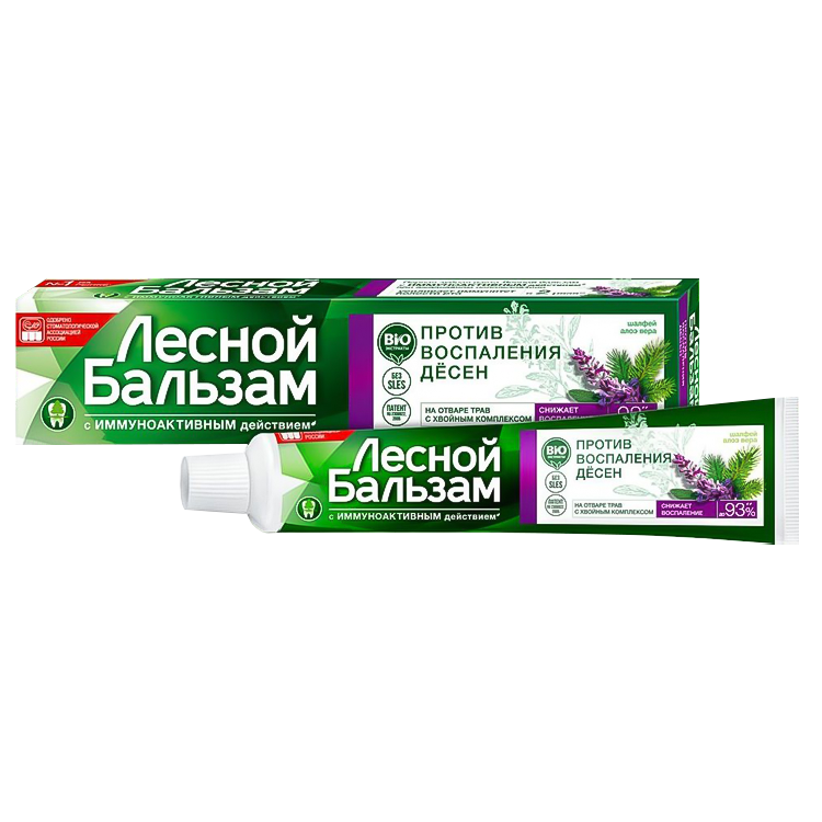 Pasta de dente "Forest Balsam" para inflamação das gengivas, extrato de sálvia e extrato de aloe vera, 75 ml
