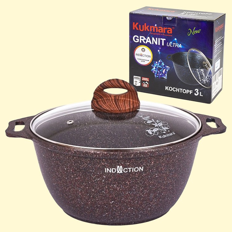 La cacerola con la tapa de cristal "Granit Ultra Induction" 3 l