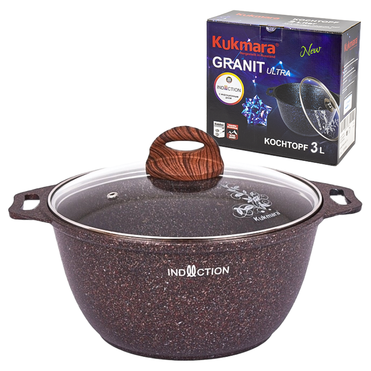 La cacerola con la tapa de cristal "Granit Ultra Induction" 3 l