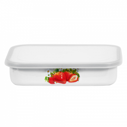 Лоток с пластмассовой крышкой эмалированный "Сочная клубника" 2,5 л
