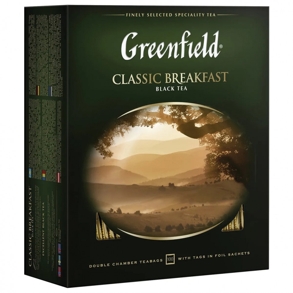 Чай GREENFIELD (Гринфилд) "Classic Breakfast", черный, 100 пакетиков