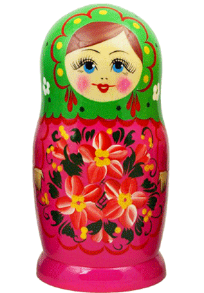 Bonecas russas Matryoshka "Rossiyanochka" rosa, 5 peças, 16 cm (altura)