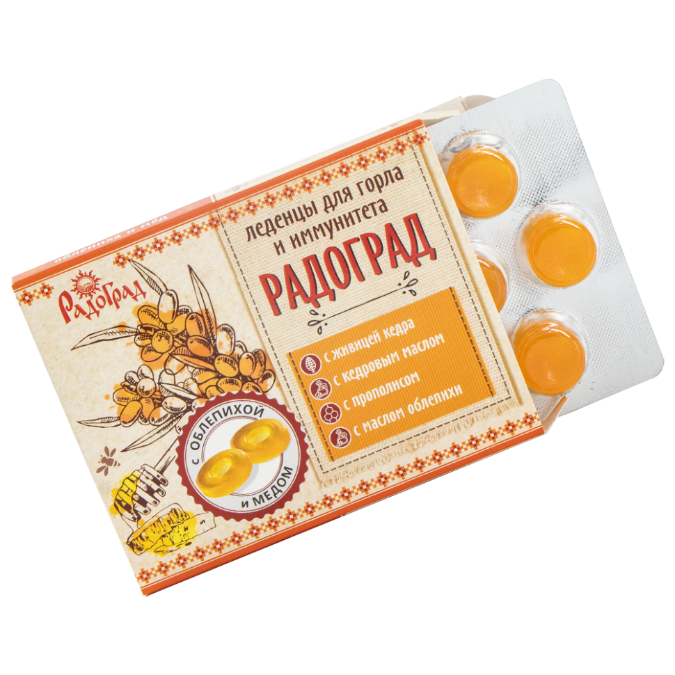 Los caramelos para la garganta y la inmunidad de RadoGrad con el espino cerval de mar y la miel de 10 caramelos