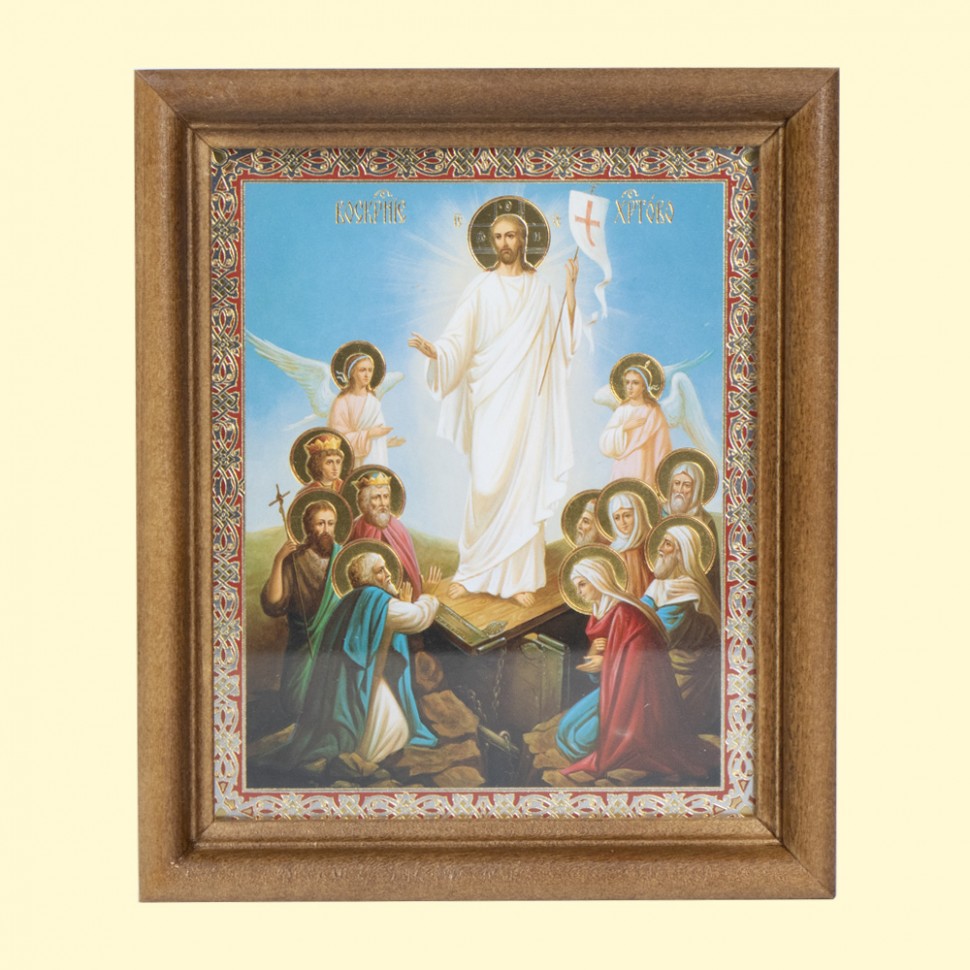 Икона "Воскресение Христово" Nr 6, .деревянная рама, двойное тиснение, под стеклом, 13 x 15 см