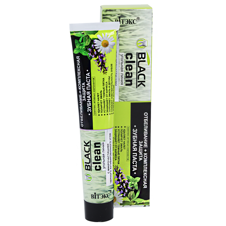 Зубная паста "BLACK clean" Отбеливание + Комплексная защита, лечебные травы, 85 г