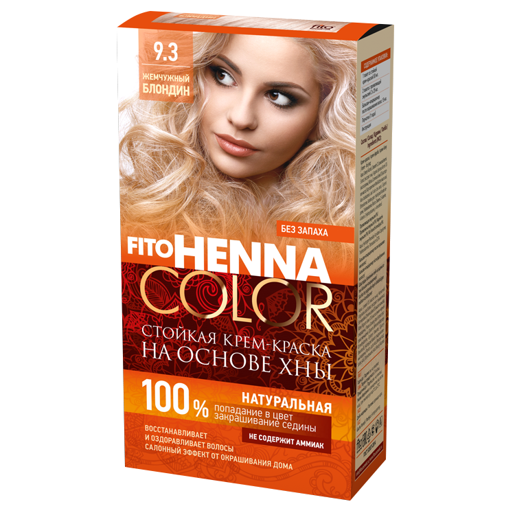 Cor creme de longa duração para o cabelo à base de hena Fito Henna Color, 9,30, tom Loiro pérola, 115 ml